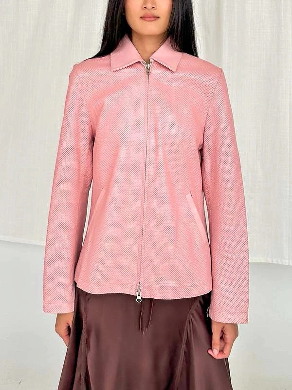 Nicola Berti Leather Zip Jacket in Pink